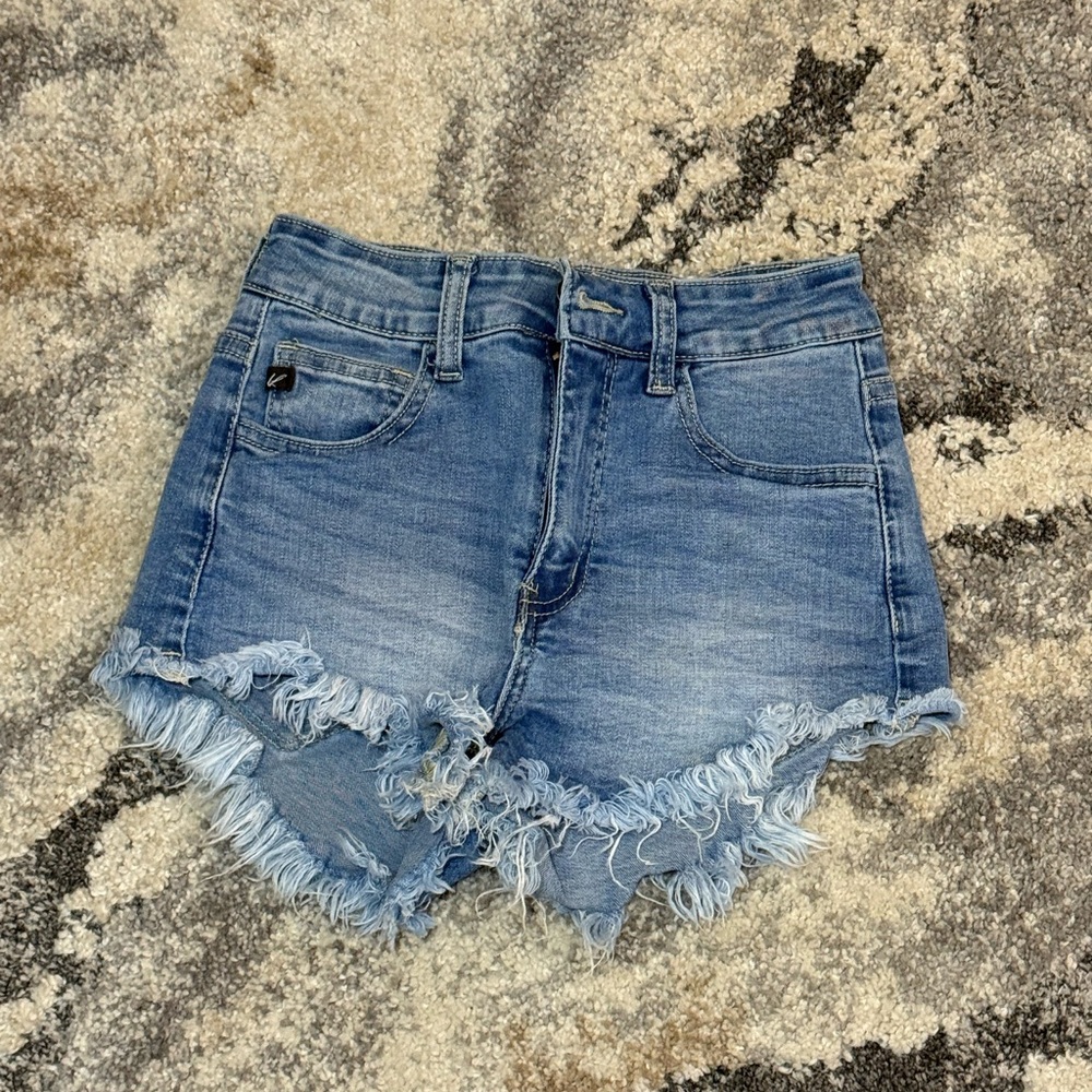 KanCan Blue Frayed Jean Shorts